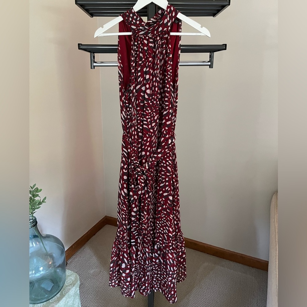Banana Republic Tie Neck Red Patterned Dress